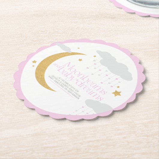 Mondbalken und Babyträume Babydusche rosa Untersetzer (angewinkelt)