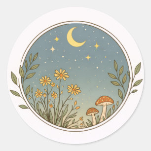 Mondbeglückter Gartenkreis-Design Runder Aufkleber