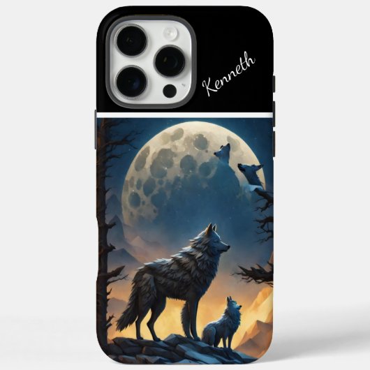 Mondbeleuchtete Nacht mit Howling Wolf Case-Mate iPhone Hülle (Rückseite)