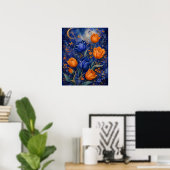 MONDBESCHEINTER BLauer BERNSTEINFARBE TulpenGARTEN Poster (Heimbüro)