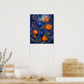 MONDBESCHEINTER BLauer BERNSTEINFARBE TulpenGARTEN Poster (Küche)