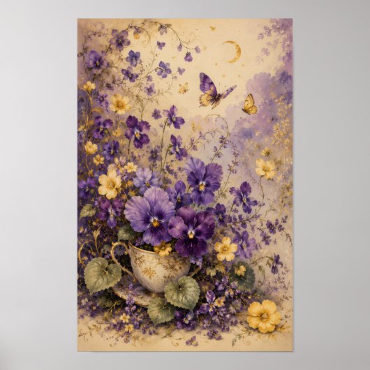 MONDBESCHEINTETER VIOLETTTER TEE-GARTEN-KUNST POSTER (Vorne)