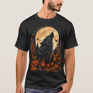 Mondbeschienen heulender Wolf gothisches Halloween T-Shirt