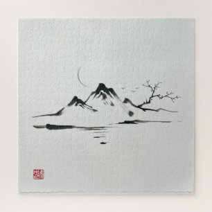 "Mondbeschienene Berge: Sumi-e-Landschaft" Puzzle