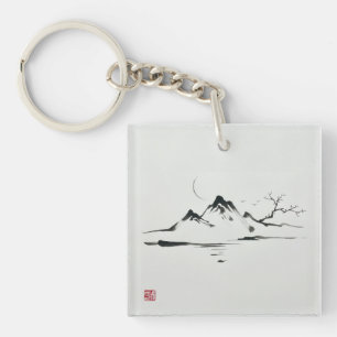 "Mondbeschienene Berge: Sumi-e-Landschaft" Schlüsselanhänger