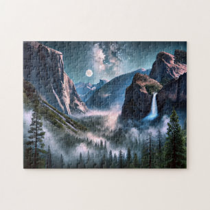 Mondbeschienene Berglandschaft mit Wasserfall im Y Puzzle