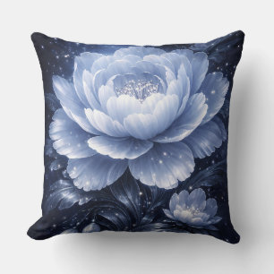 Mondbeschienene Blüte – Leuchtende Blaue Florale W Kissen