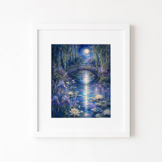 Mondbeschienene Brücke Wasserfarben Kunst Druck Poster