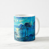 Mondbeschienene Bucht mit Booten Impressionistisch Kaffeetasse (VorderseiteRechts)
