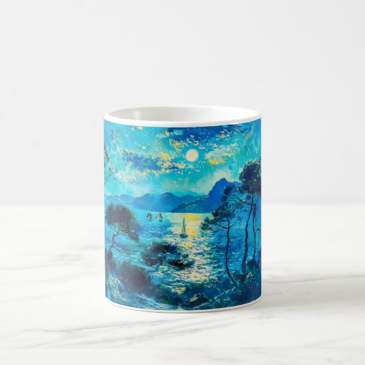 Mondbeschienene Bucht mit Booten Impressionistisch Kaffeetasse (Mittel)