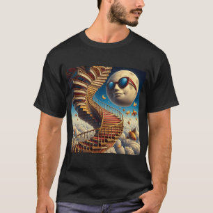 Mondbeschienene Buchtreppe – Surrealistische Fan T-Shirt