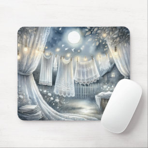 Mondbeschienene Cottagecore-Wäscheleine Mousepad