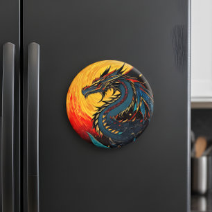 Mondbeschienene Drachen-Retro-Fantasy-Kunst-Rundma Magnet