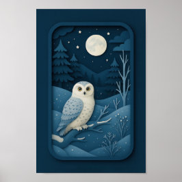 Mondbeschienene Eule im schneebedeckten Wald Poster