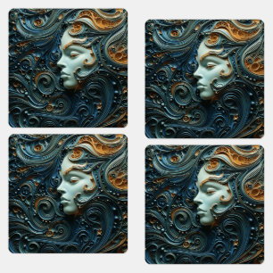 Mondbeschienene Frau 3D-Kunst Etiketten