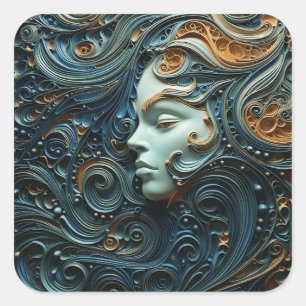 Mondbeschienene Frau 3D-Kunst Quadratischer Aufkleber