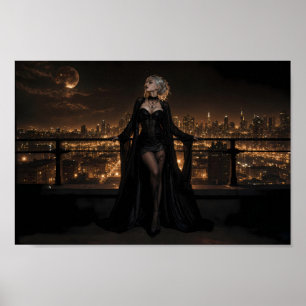Mondbeschienene gotische Skyline-Eleganz-Kunstpost Poster