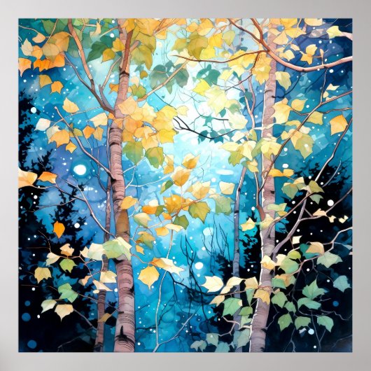 Mondbeschienene Herbstwald-Kunst Poster (Vorne)