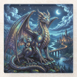 Mondbeschienene himmlische Vater-und-Sohn-Drachen  Glasuntersetzer