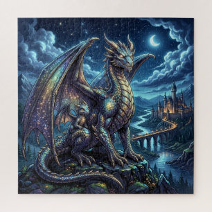 Mondbeschienene himmlische Vater- und Sohndrachen Puzzle