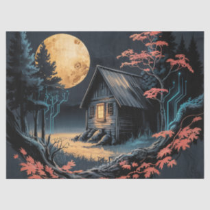 Mondbeschienene Hütte Japanischer Wald Kunst (6) Seidenpapier