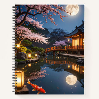Mondbeschienene Japanische Garten-Spiralnotizbuch Notizblock