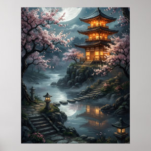 Mondbeschienene japanische Sakura Poster