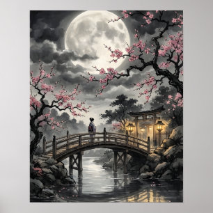Mondbeschienene japanische Sakura Poster