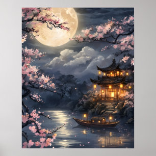 Mondbeschienene japanische Sakura Poster
