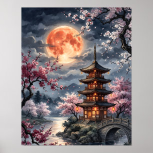 Mondbeschienene japanische Sakura Poster