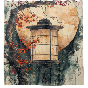 Mondbeschienene Laterne Sumi-E Aquarell (2) Duschvorhang