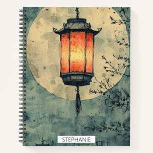 Mondbeschienene Laterne Sumi-E Aquarell Notizblock