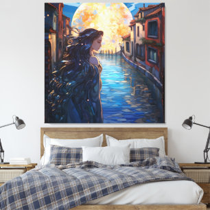 Mondbeschienene Muse in Venedig – Fantasy-Leinwand Leinwanddruck