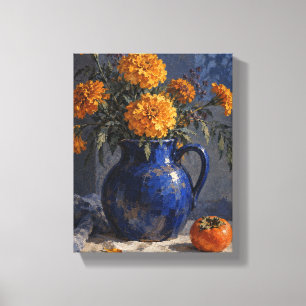 Mondbeschienene Ringelblumen in einem Kobaltkrug Leinwanddruck