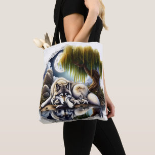 Mondbeschienene Ruhe Ein schlummernder Wolf Tasche
