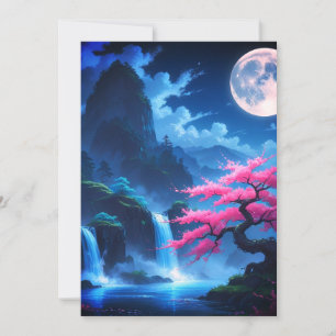 Mondbeschienene Sakura & Wasserfall Japanische RSV Einladung