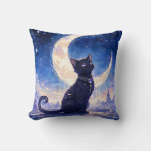 Mondbeschienene schwarze Katzen-Wurfkissen Kissen