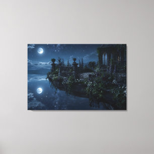Mondbeschienene schwebende Terrasse Wrapped Canvas Leinwanddruck
