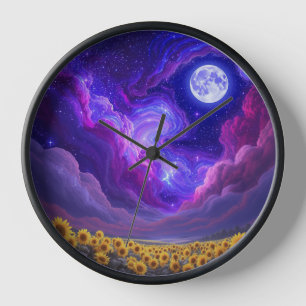 Mondbeschienene Sonnenblumen-Himmel-Wanduhr Uhr