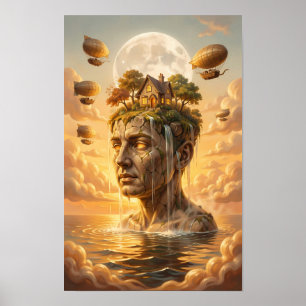 Mondbeschienene Traumlandschaft des schwebenden Wu Poster