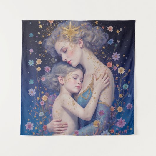 Mondbeschienene Umarmung der Mutter Teppich Wandteppich (Vorderseite)
