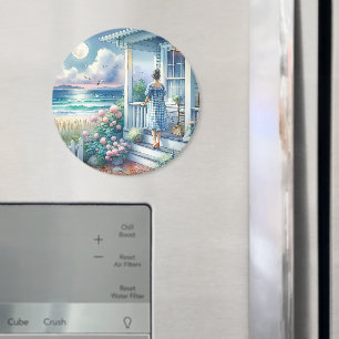 Mondbeschienene Veranda eines Cottage am Meer Magnet