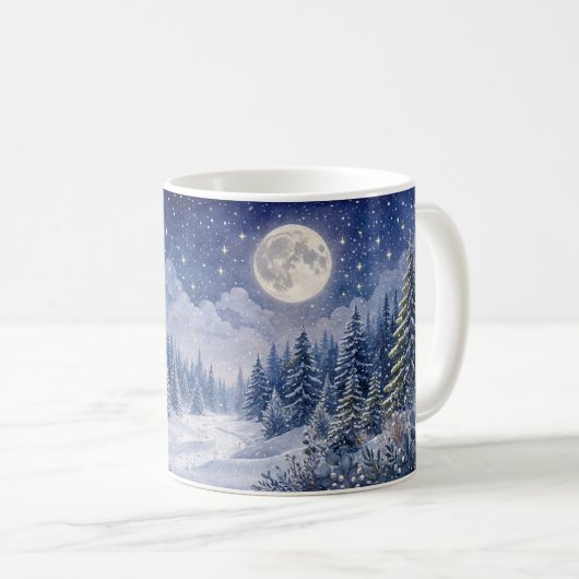 Mondbeschienene Winterlandschaftskunst Kaffeetasse (VorderseiteRechts)