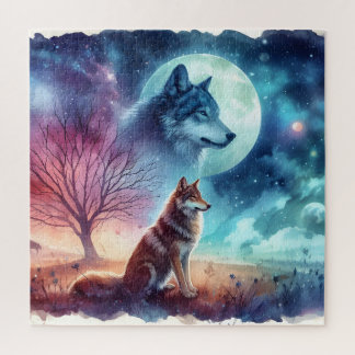 Mondbeschienene Wölfe Spirituelle Nacht Puzzle