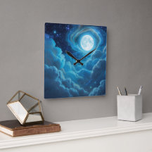 Mondbeschienene Wolken Himmel Wanduhr