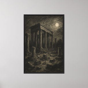 Mondbeschienener alter Tempel Leinwanddruck