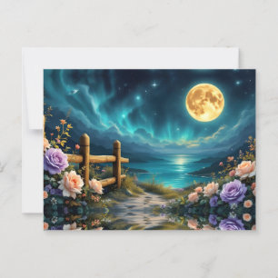 Mondbeschienener Blumenpfad zum Strand  Postkarte