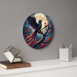 Mondbeschienener Crimsonwing – Mystischer Fantasy- Große Wanduhr