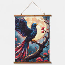 Mondbeschienener Crimsonwing – Mystischer Fantasy- Wandteppich Mit Holzrahmen