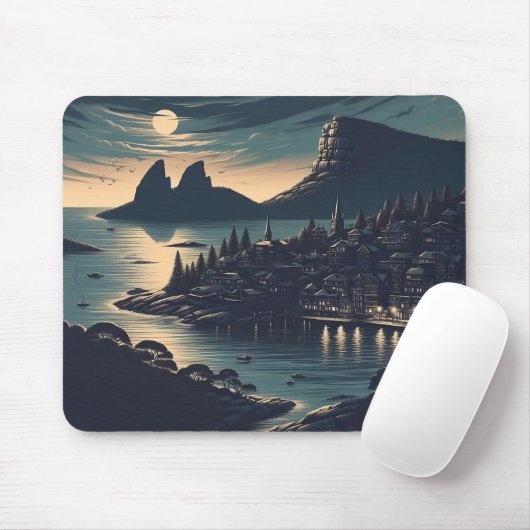 Mondbeschienener Hafen Mousepad (Mit Mouse)